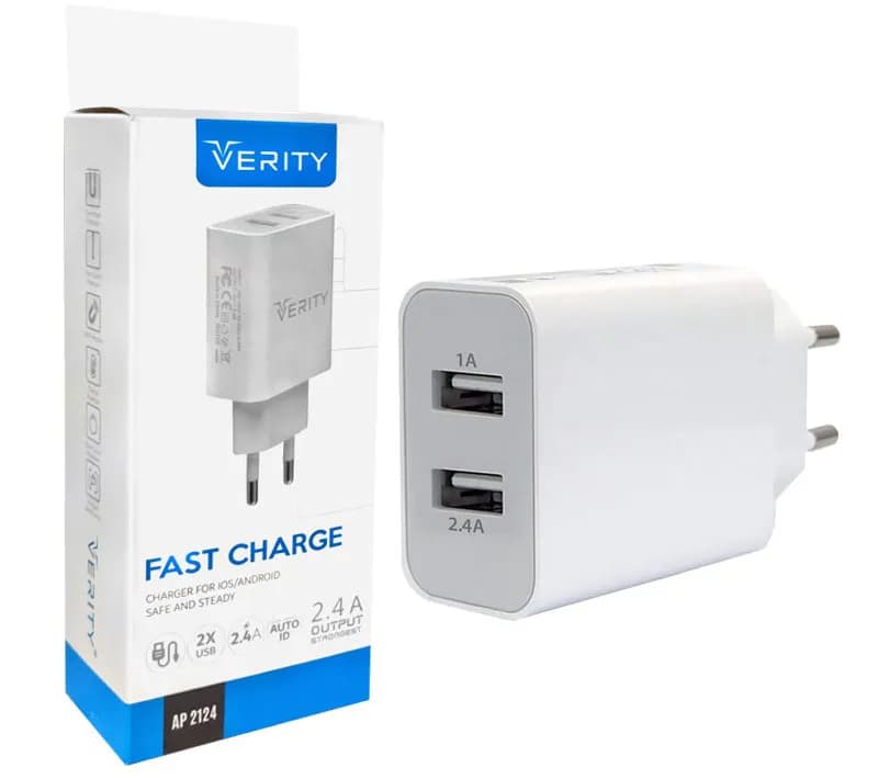 شارژر دیواری وریتی مدل AP2124 به همراه کابل MicroUSB - یزد موبایل