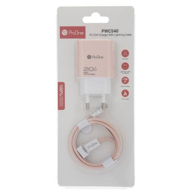 شارژر دیواری پرووان مدل PWC540 20W به همراه کابل تبدیل Type-C - یزد موبایل