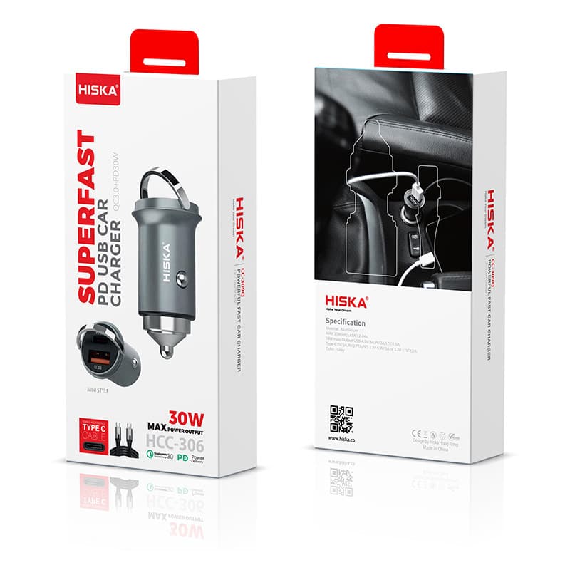 شارژر فندکی هیسکا مدل HCC-306 به همراه کابل تبدیل  USB-C - یزد موبایل