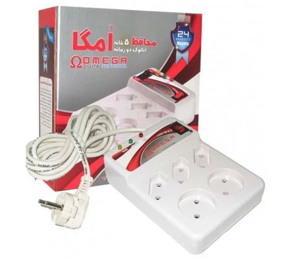 چند راهی برق و محافظ برق کامپیوتر 5 خانه امگا کلیددار طول 3 متر - یزد موبایل