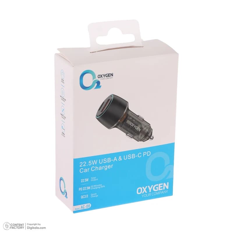 شارژر فندکی 22.5 وات دو پورت اکسیژن مدل AC-08 - تصویر 1
