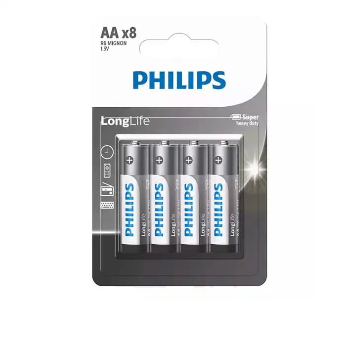 باتری قلمی فیلیپس مدل Long Life R6 Mignon بسته 8 عددی - یزد موبایل